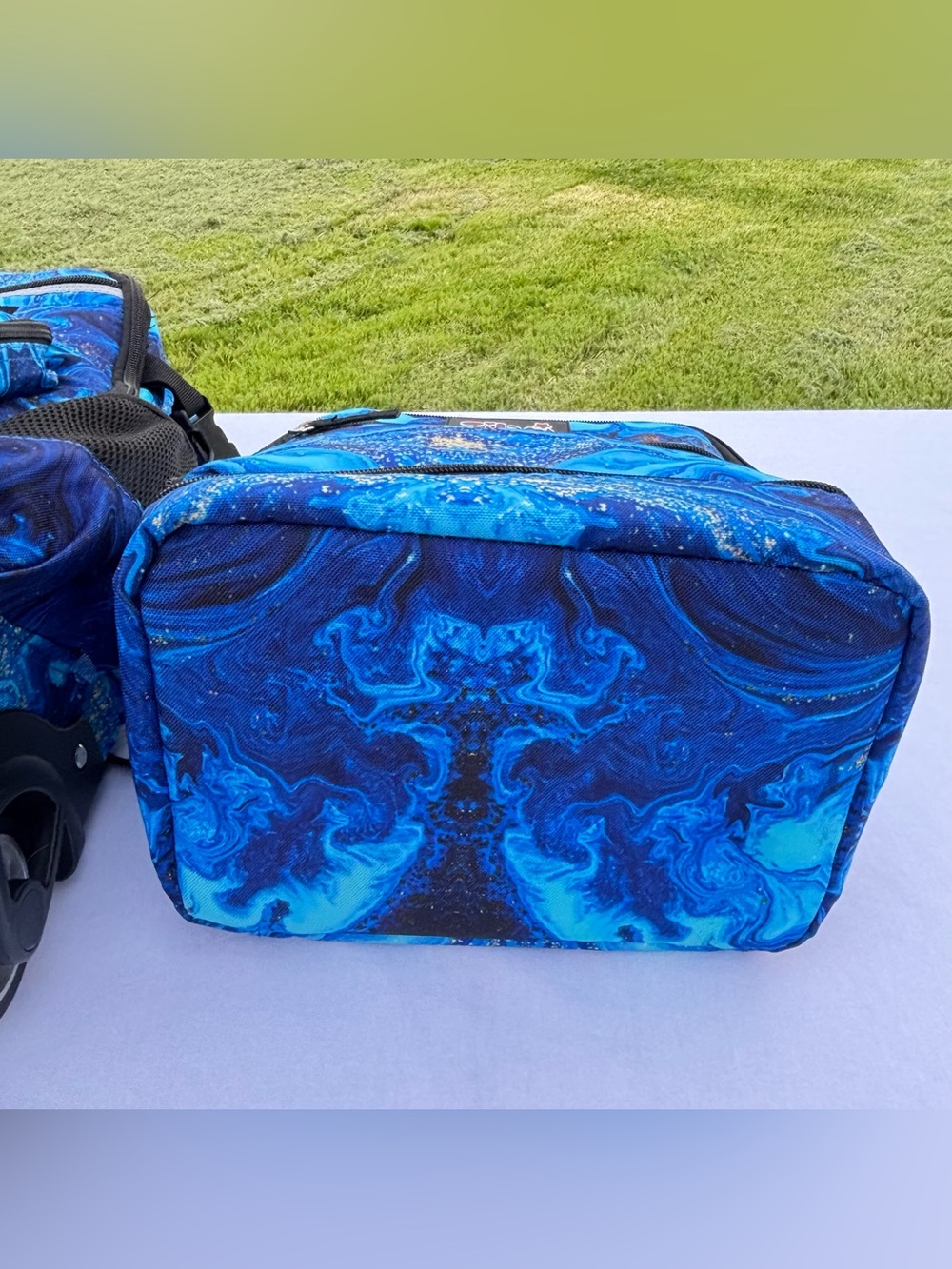 Rolling Backpack Lunch Bag Set Blue Wave Wheeled Laptop School Travel 19" Unisex - Picture 4 of 14
